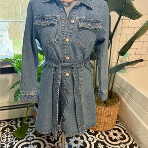 Zara Denim Button-Up Dress with Belt
